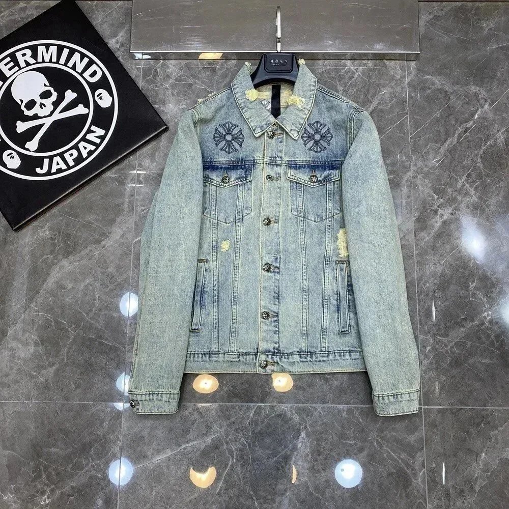 Chrome Hearts Embroidered Horseshoe-Ripped Denim Jacket