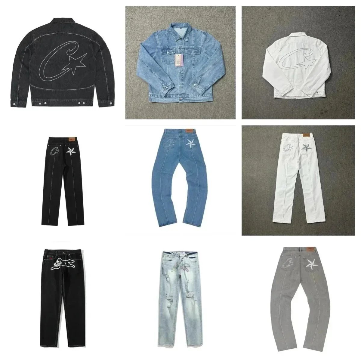 Mens Designer Star Embroidery Denim Jacket Pants Shorts