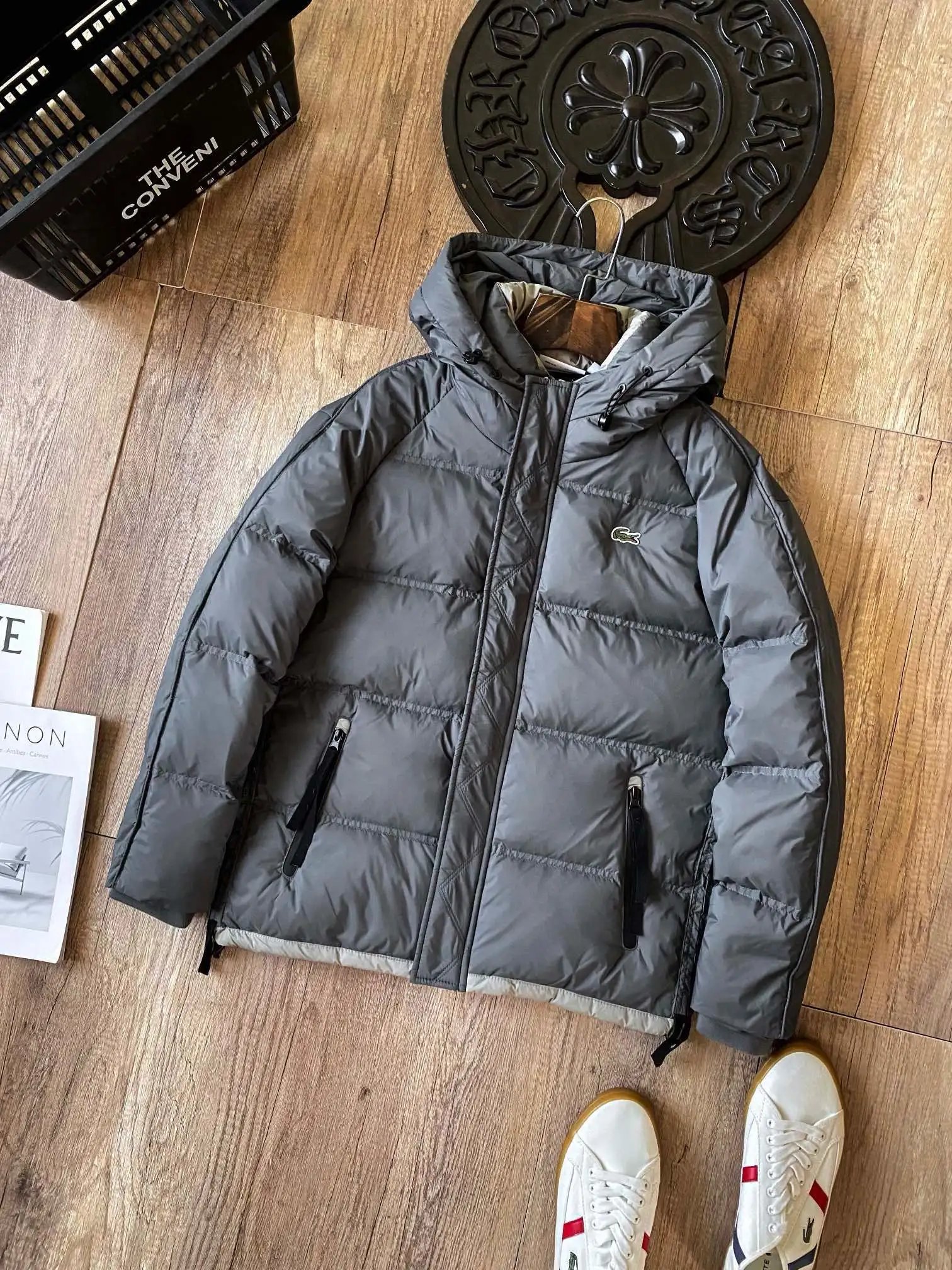 L鳄加厚羽绒服收口袖灰
