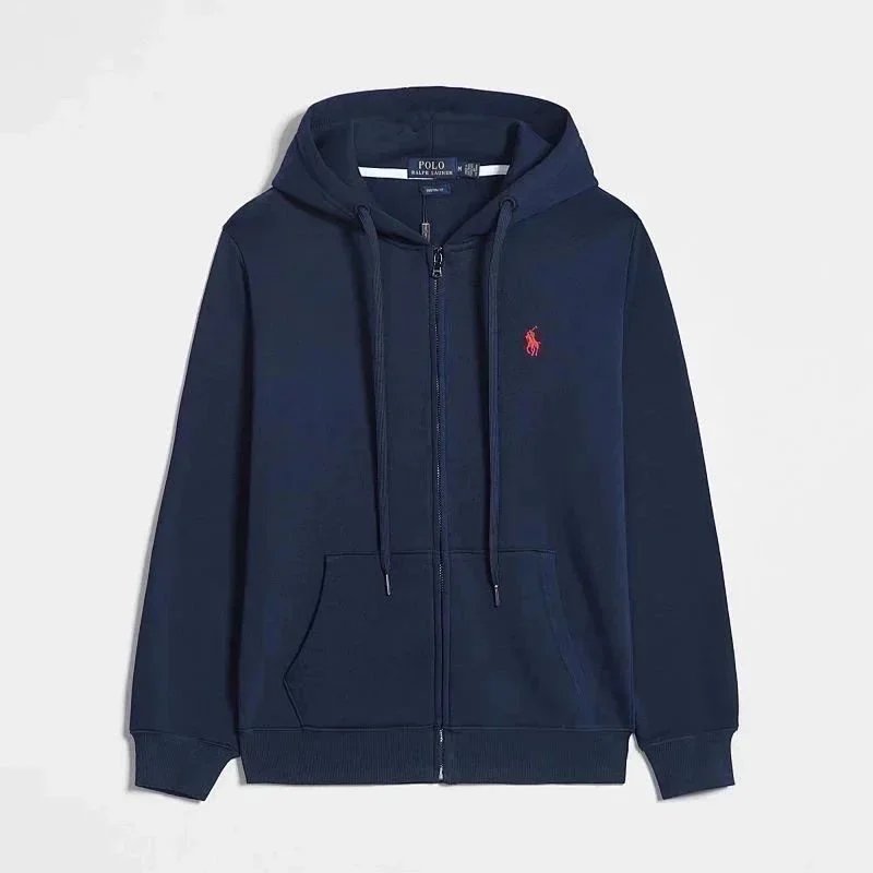 Hoodies navy blue (red logo) zipper