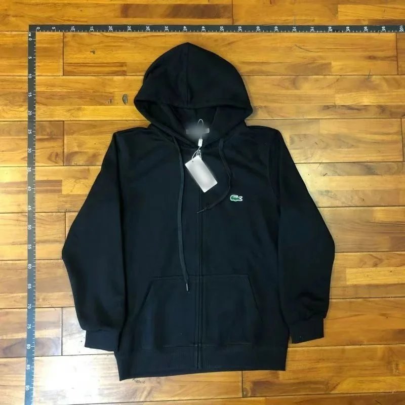 Lacoste Black Zip-Up Hoodie with Crocodile Logo