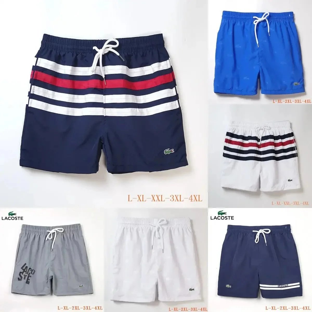 LACOSTE Men's Swim Shorts Striped Beachwear Quick Dry Swim Trunks