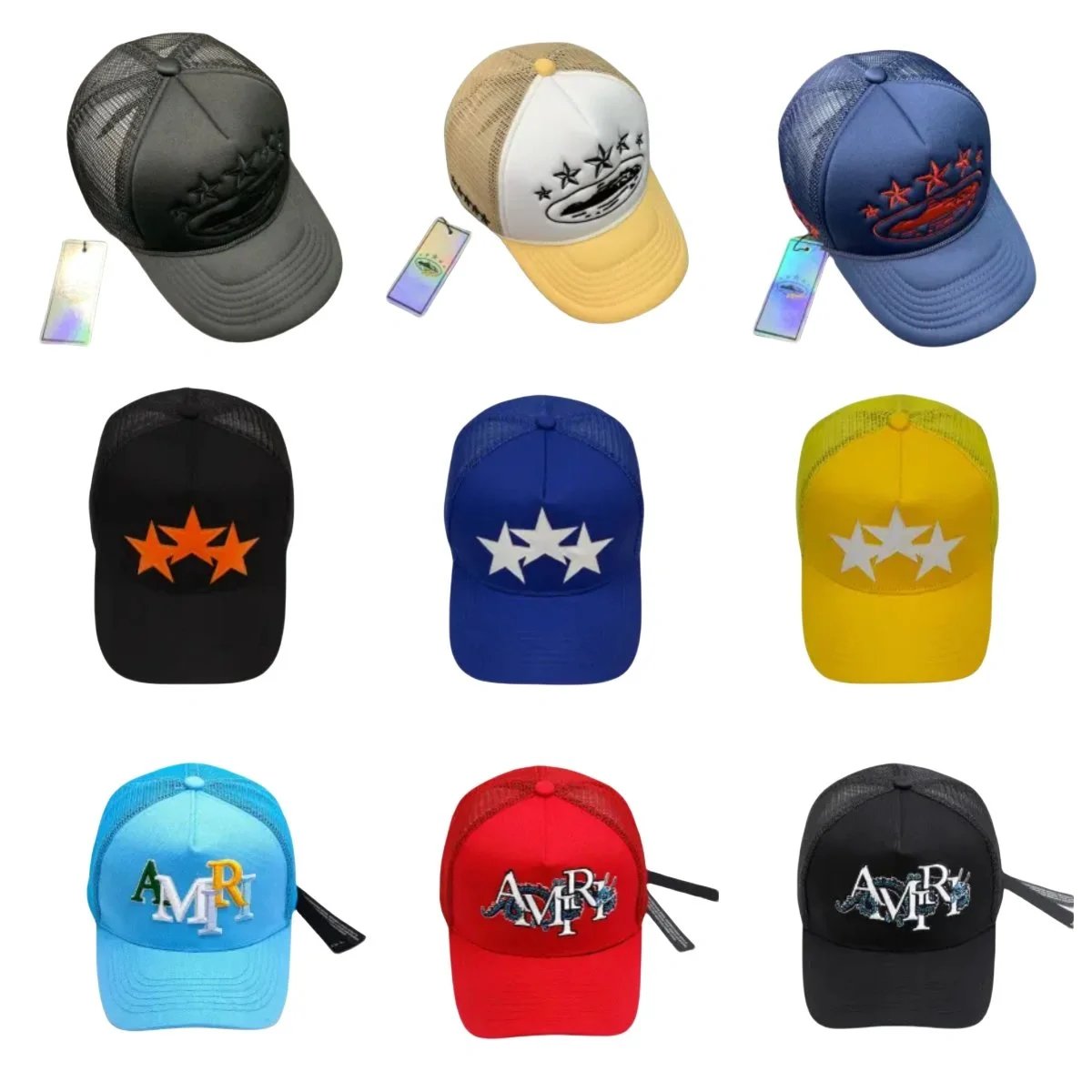 AMRY Embroidered Trucker Hats for Men and Women - Stylish Mesh Caps with Stars and Logo