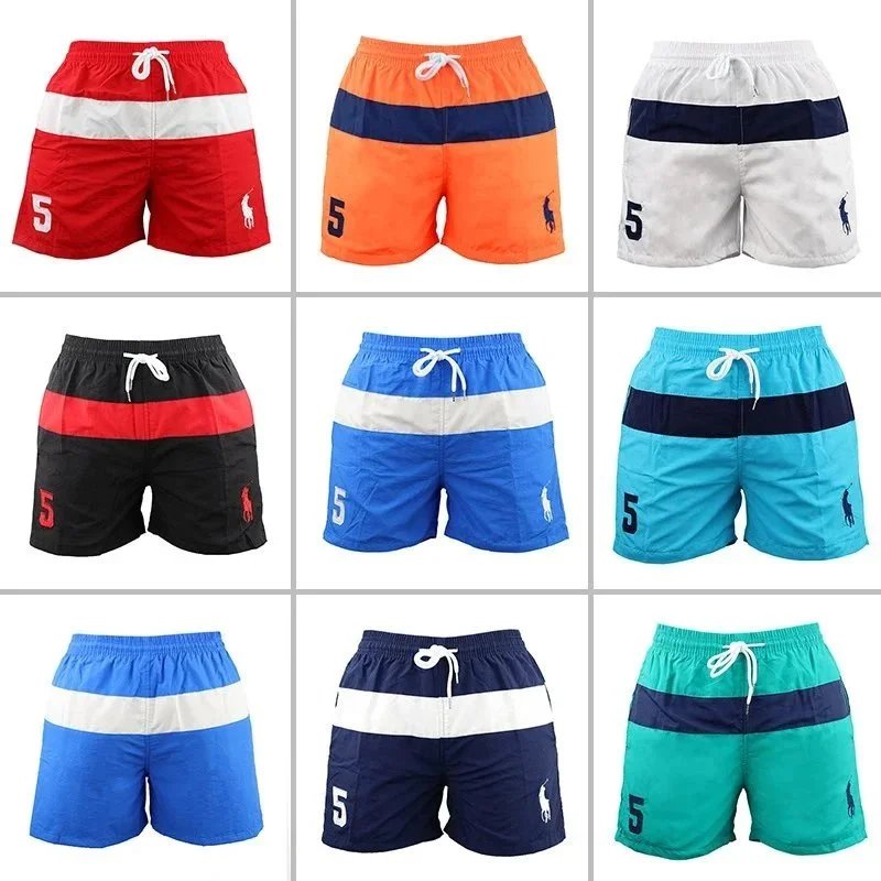 Men's Color Block Swim Shorts with Number 5 and Pony Logo