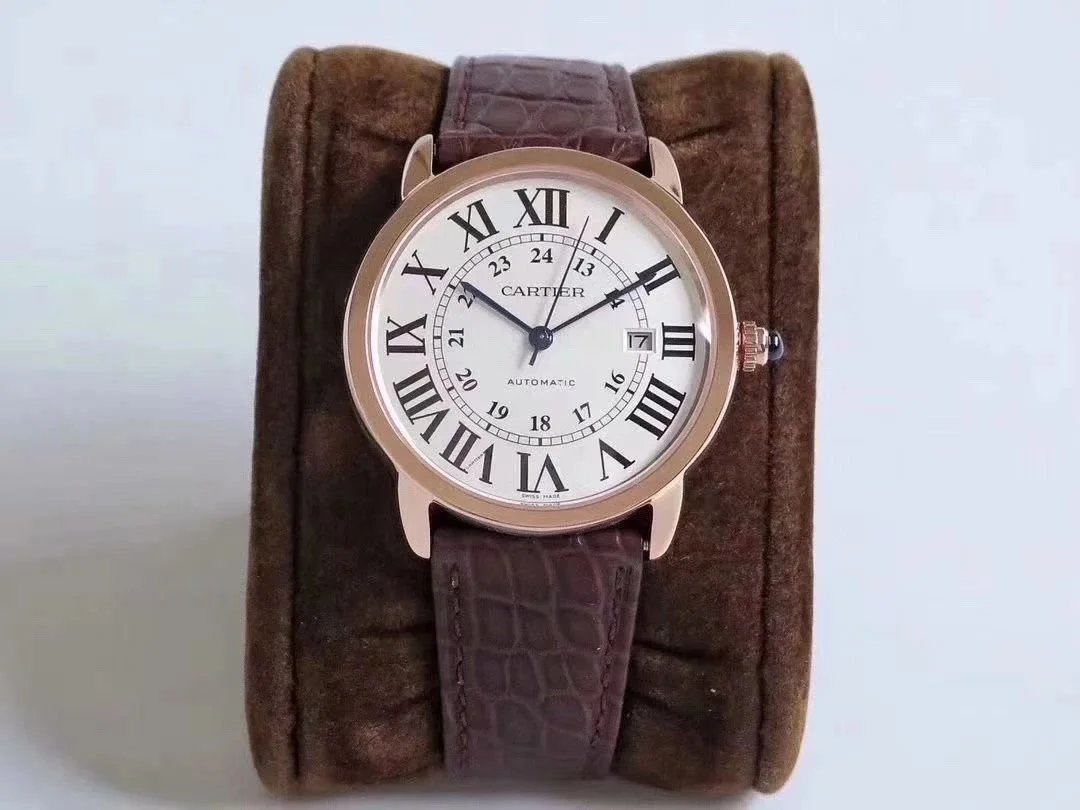 Cartier Rotonde de Cartier Automatic Watch Rose Gold with Brown Leather Strap
