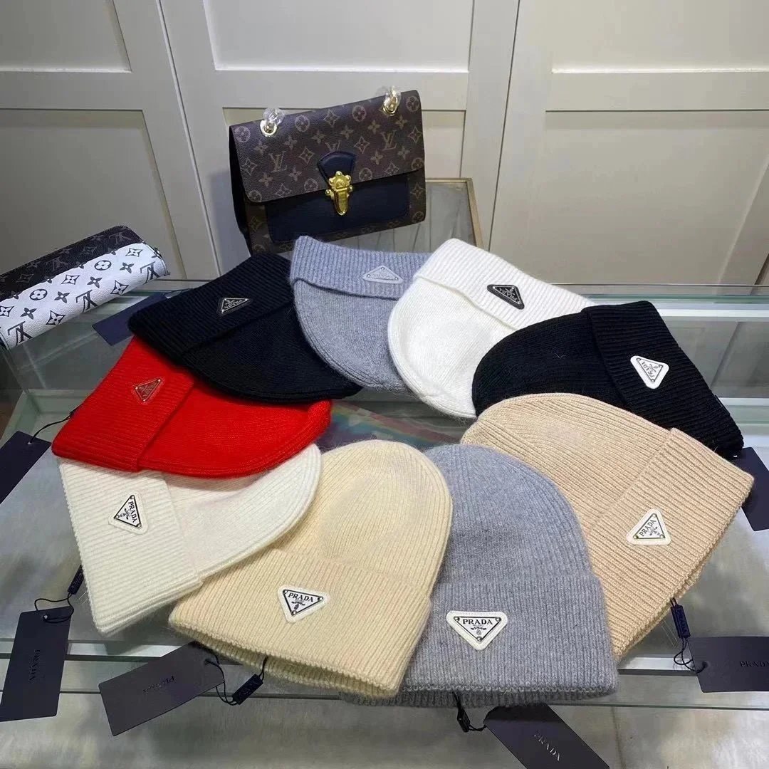 Prada Knit Beanie Hat with Logo Patch - Fashion Winter Headwear