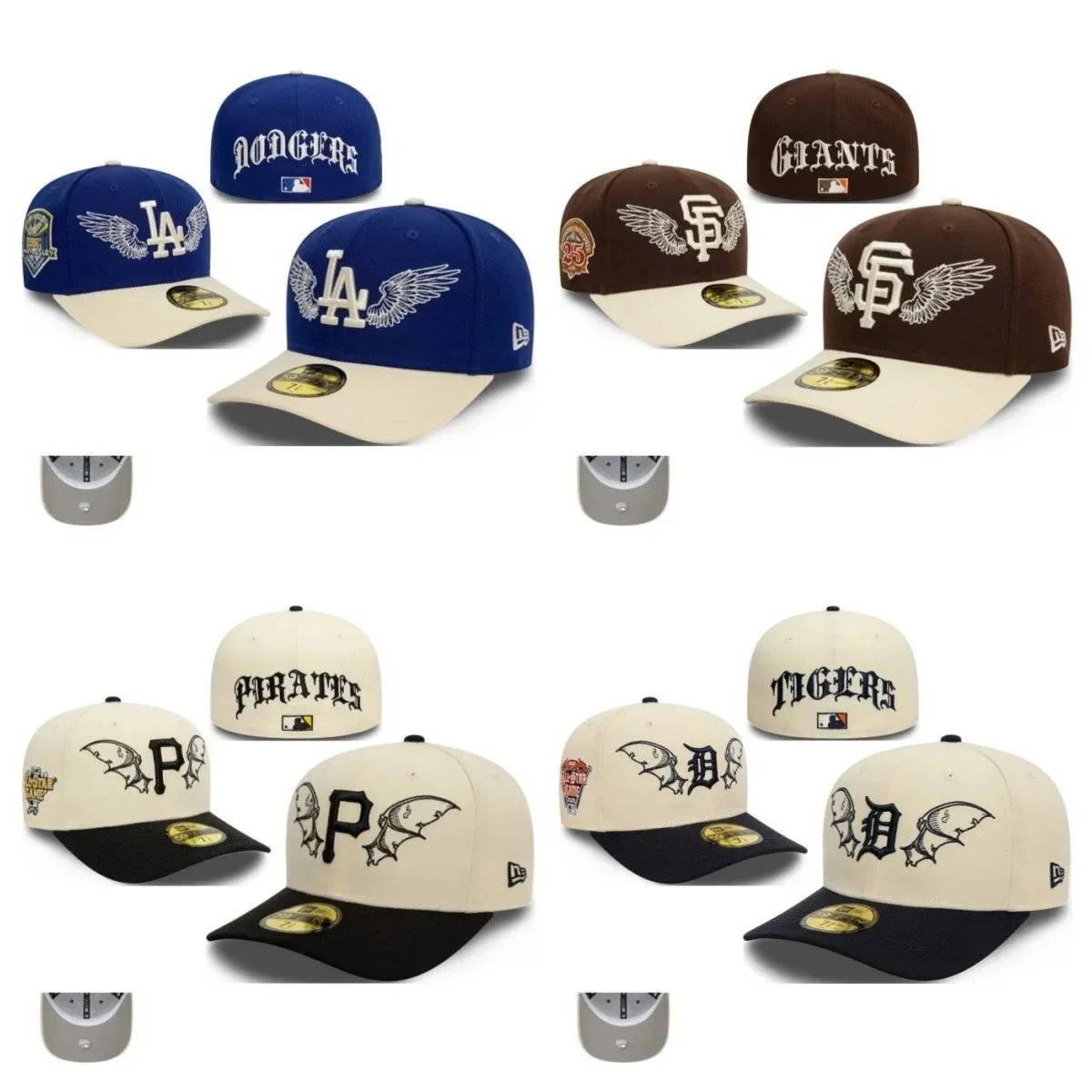 Official MLB Baseball Caps with Wings Design for Dodgers Giants Pirates Tigers