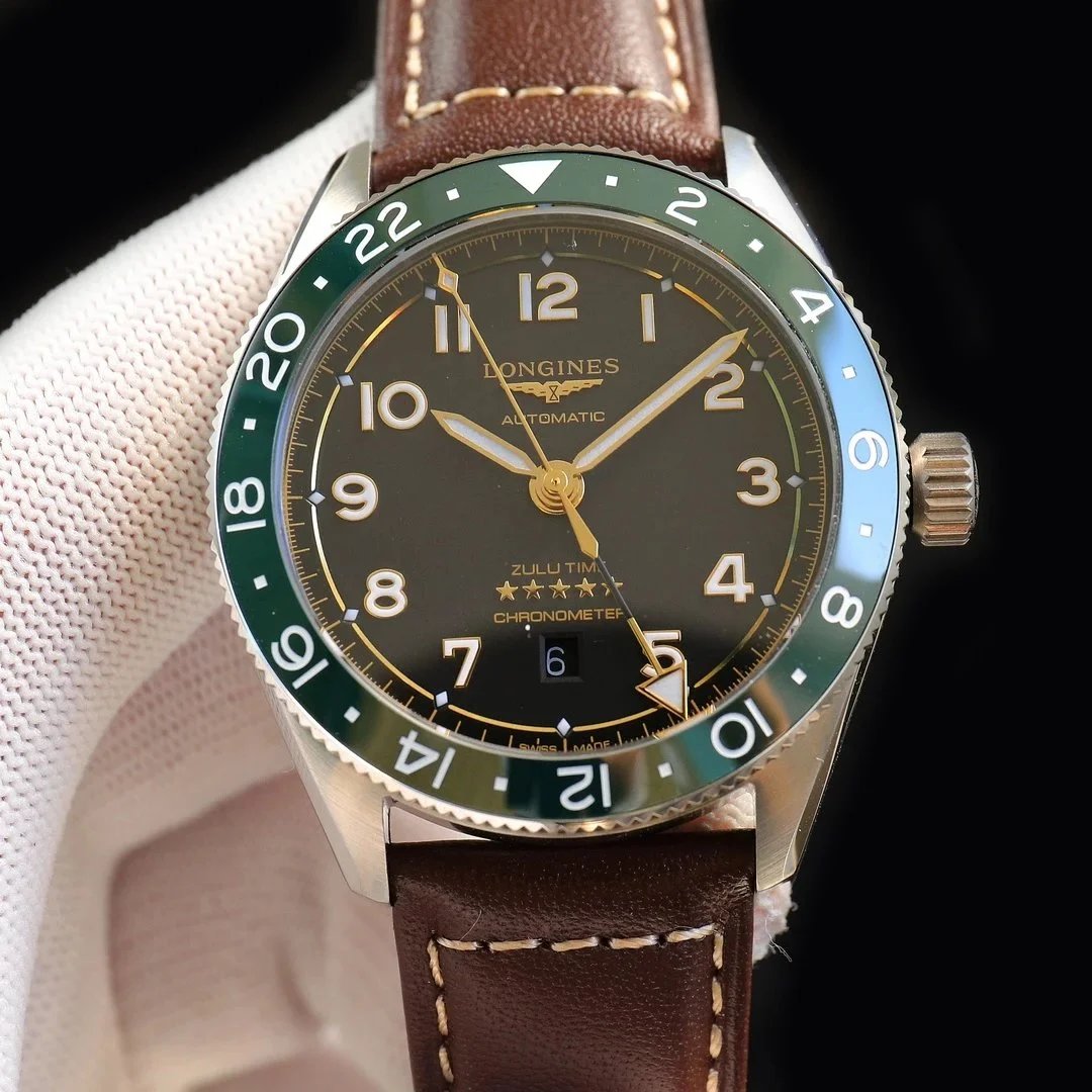 Longines Zulu Time Automatic Chronometer Watch with Green Bezel
