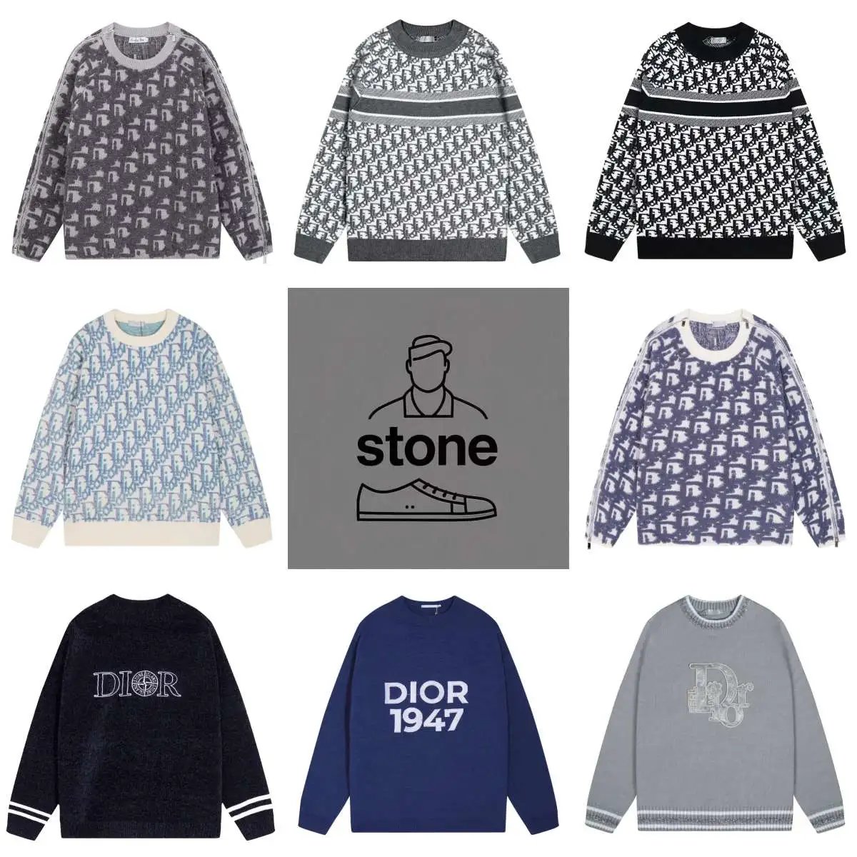 Dior Men's Knit Sweaters with Oblique Logo and Dior 1947 Design