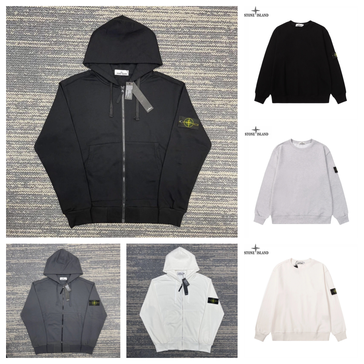 Stone Island Hoodie Zipper Sweatshirt Men's Black Grey White