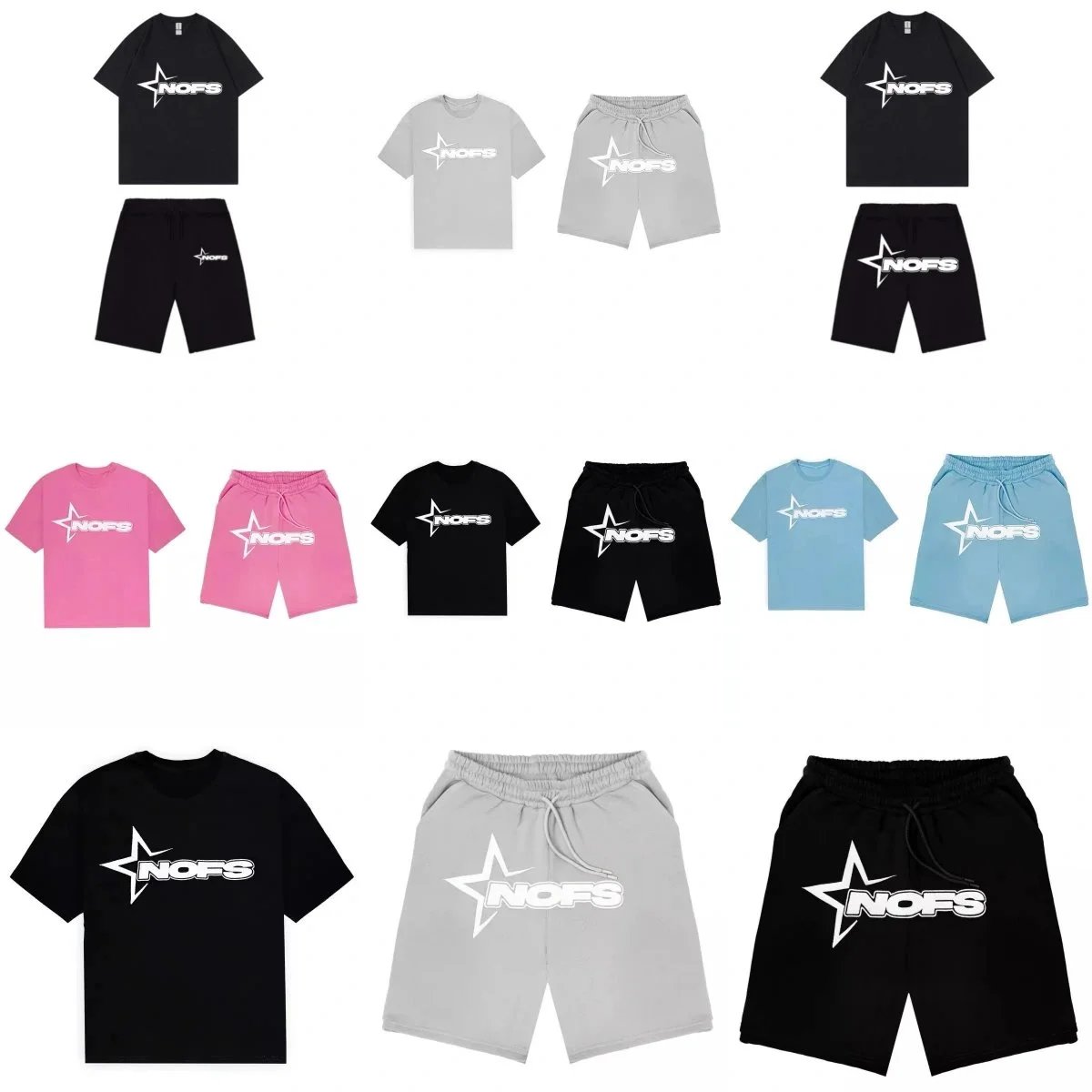 NOFS Star Logo T-Shirt and Shorts Set for Men Women Unisex Casual Wear