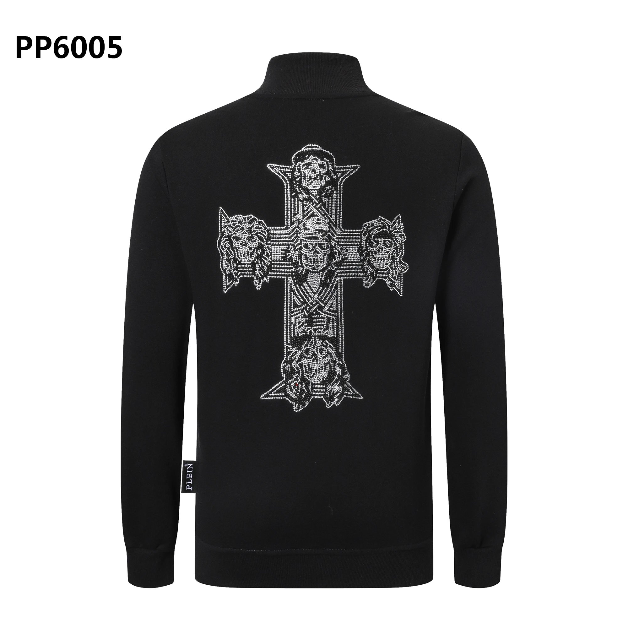 Black Embroidered Cross Sweatshirt with Skull Design