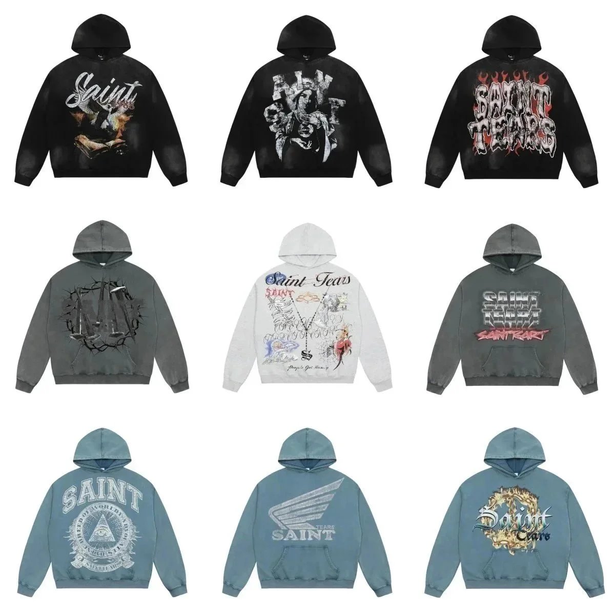 Saint Tears Hoodies Streetwear Graphic Sweatshirts for Men Women