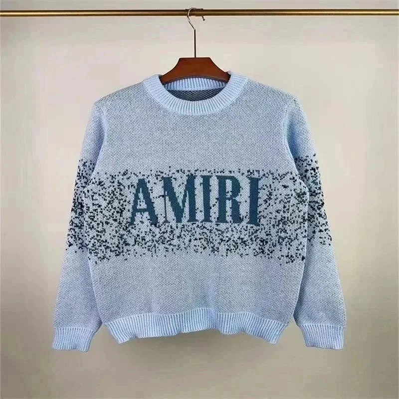 AMIRI Knit Sweater Light Blue Logo Design