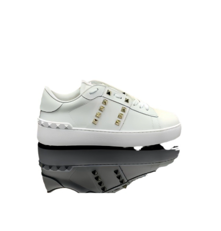 White Valentino Rockstud Leather Sneakers for Women