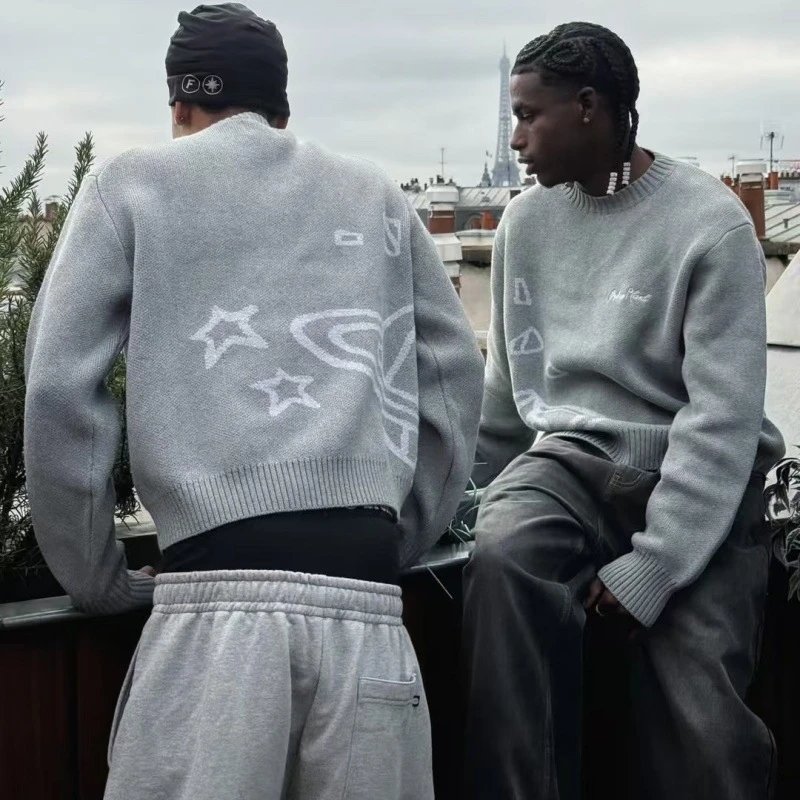 FILA Gray Knit Sweater with Star and Logo Design
