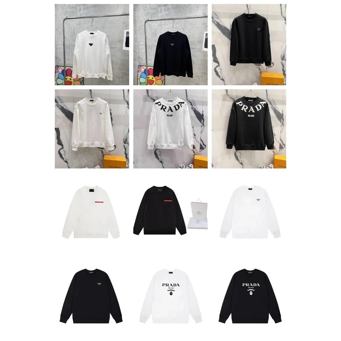 Prada Logo Print Crewneck Sweatshirt Men Women Fashion Streetwear