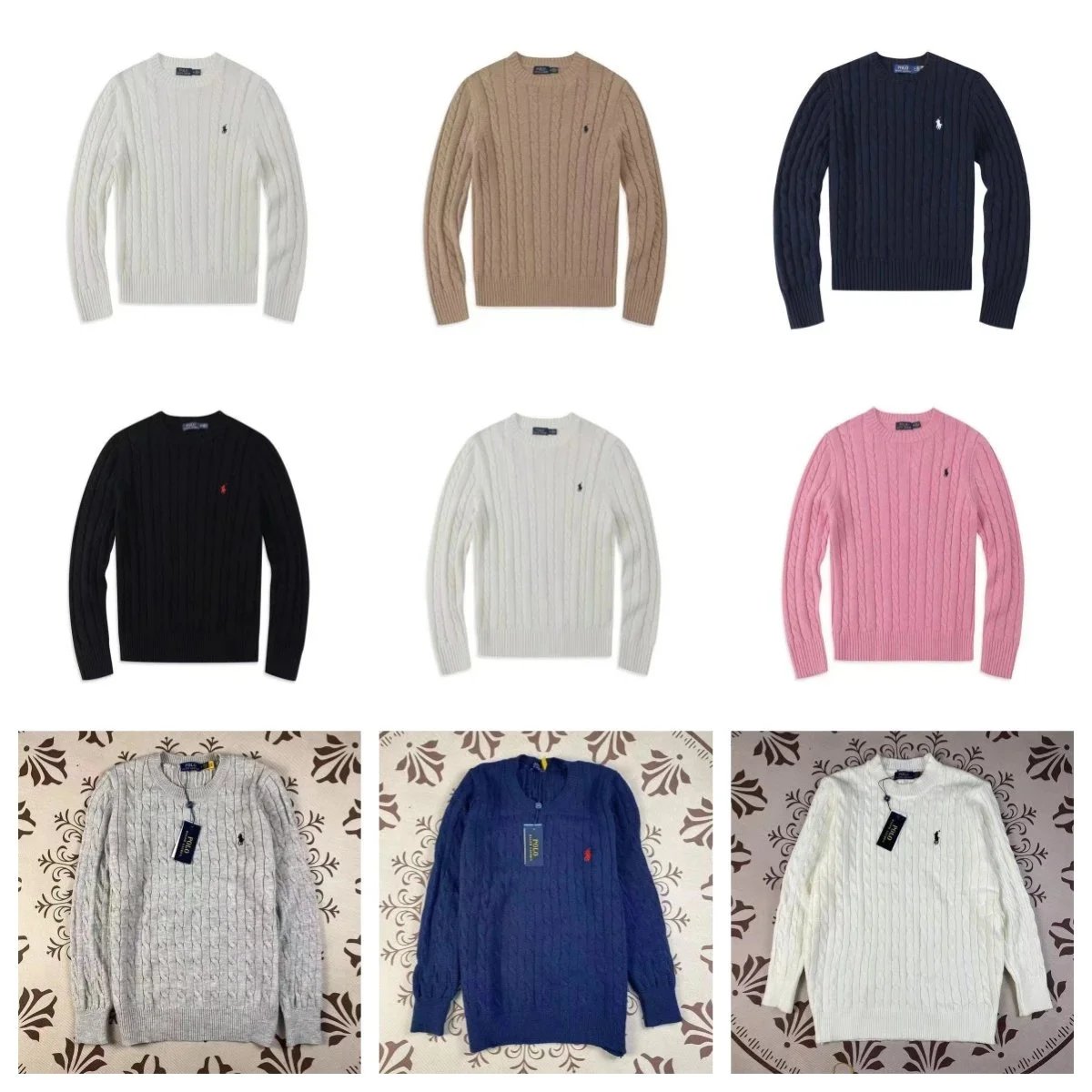 Men's Cable Knit Sweater Crewneck Pullover