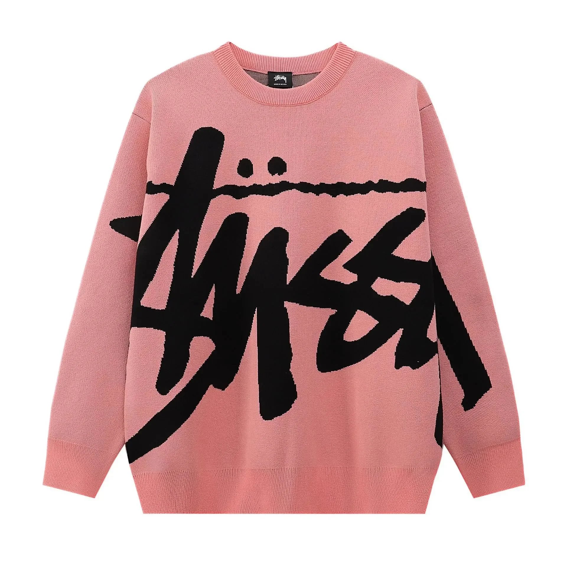 Stussy Pink Knit Sweater with Bold Black Logo