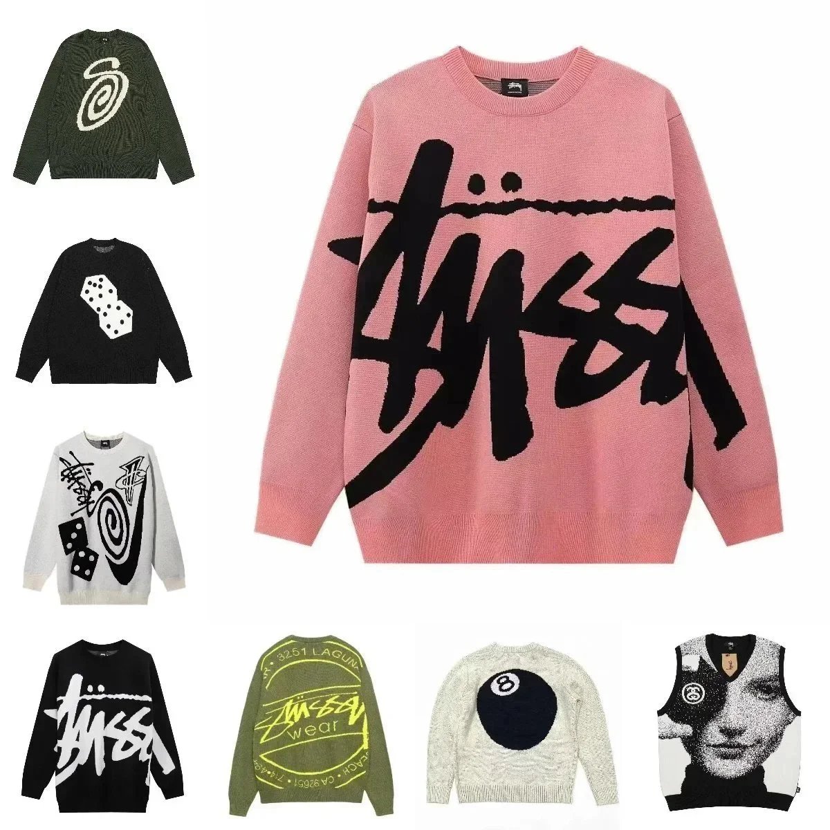 Stussy Logo Knit Sweater Oversized Streetwear Pullover