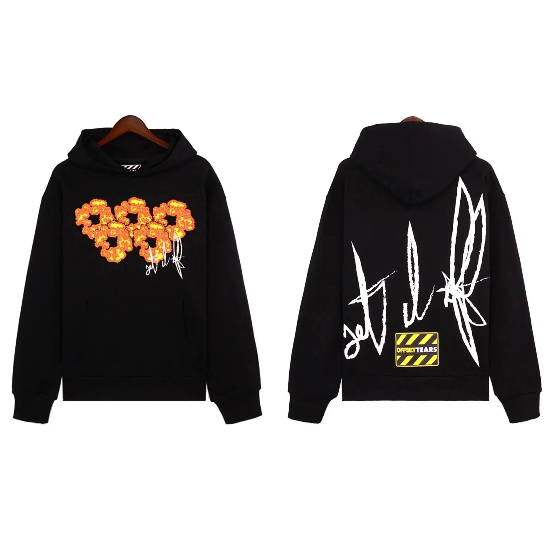 Black Hoodie with Flame 999 and Set It Off Design