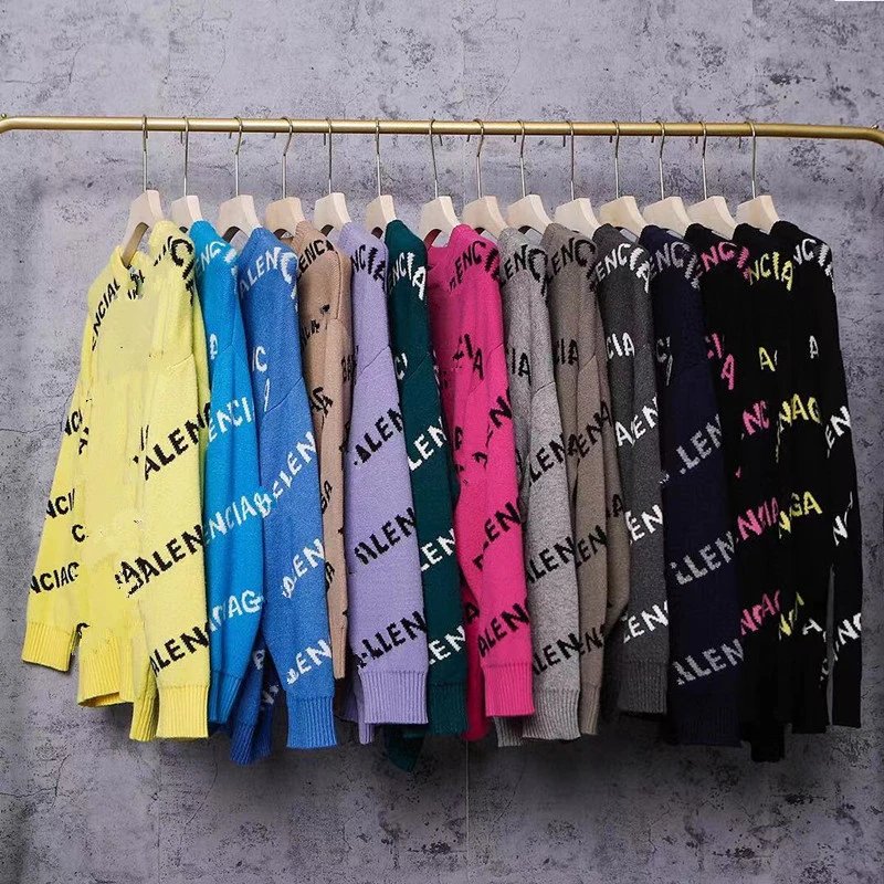 Balenciaga Logo Print Knit Sweater for Women and Men