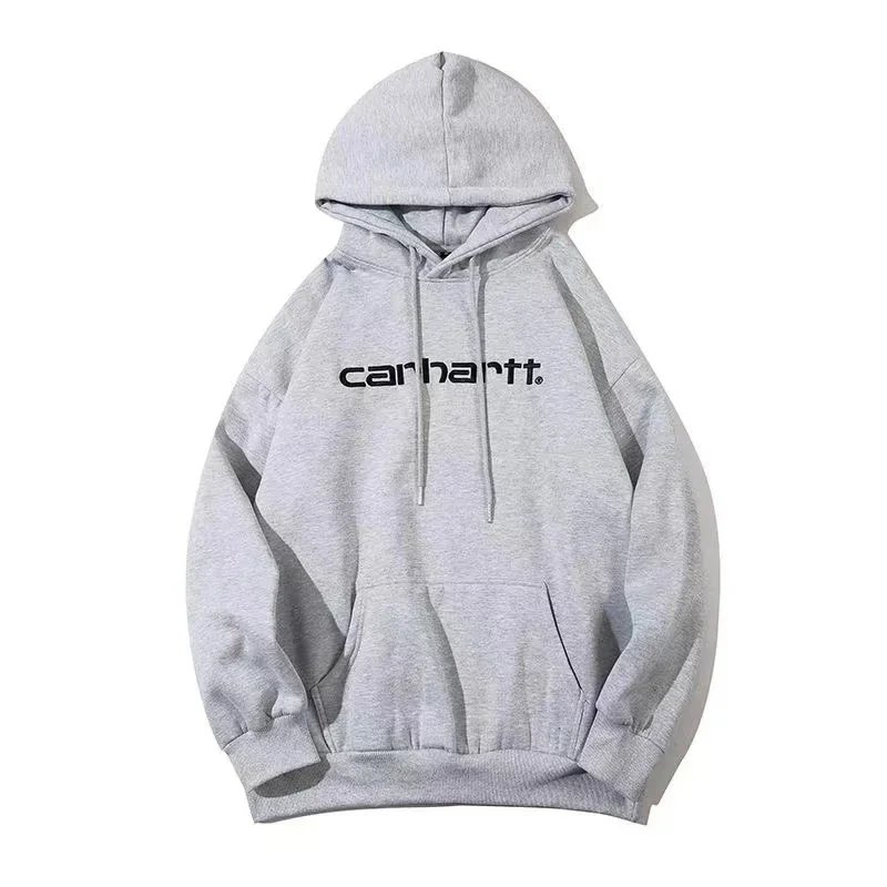 Carhartt Grey Hoodie Sweatshirt Men Women Oversized Logo Pullover Hooded