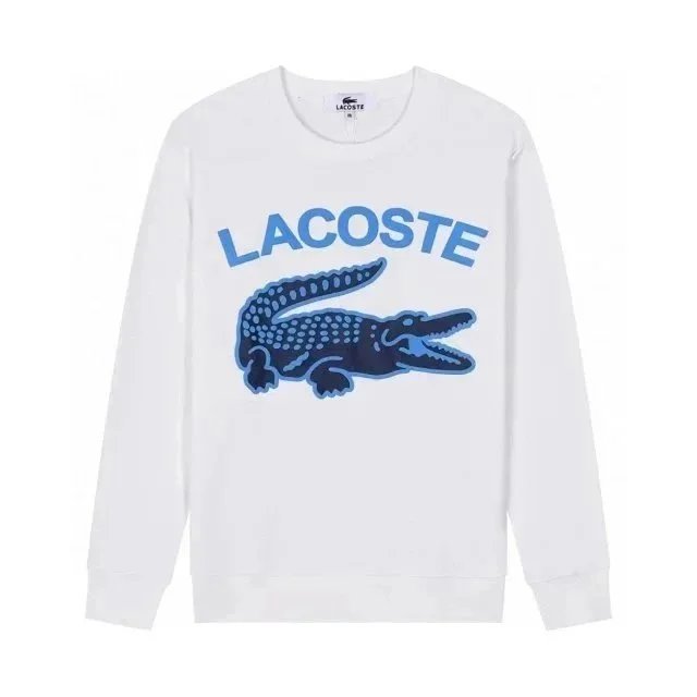 Lacoste White Crewneck Sweatshirt with Blue Crocodile Logo