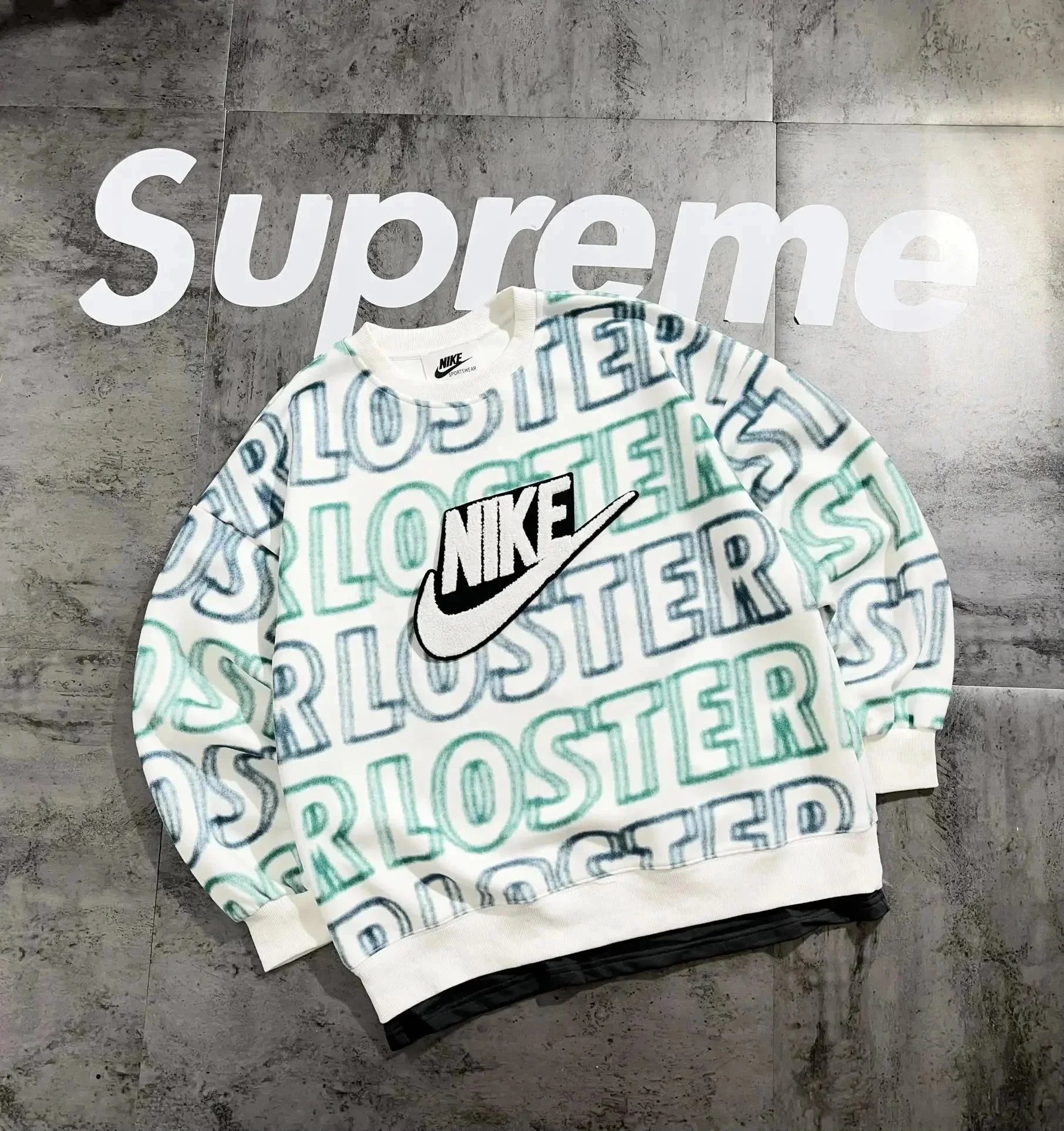 Nike x Supreme LOSTER Crewneck Sweatshirt White Green Blue