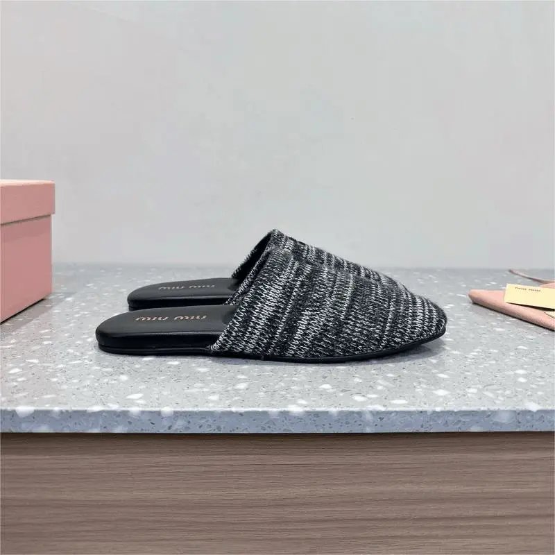 Miu Miu Knit Slides Women's Flat Slip-On Shoes