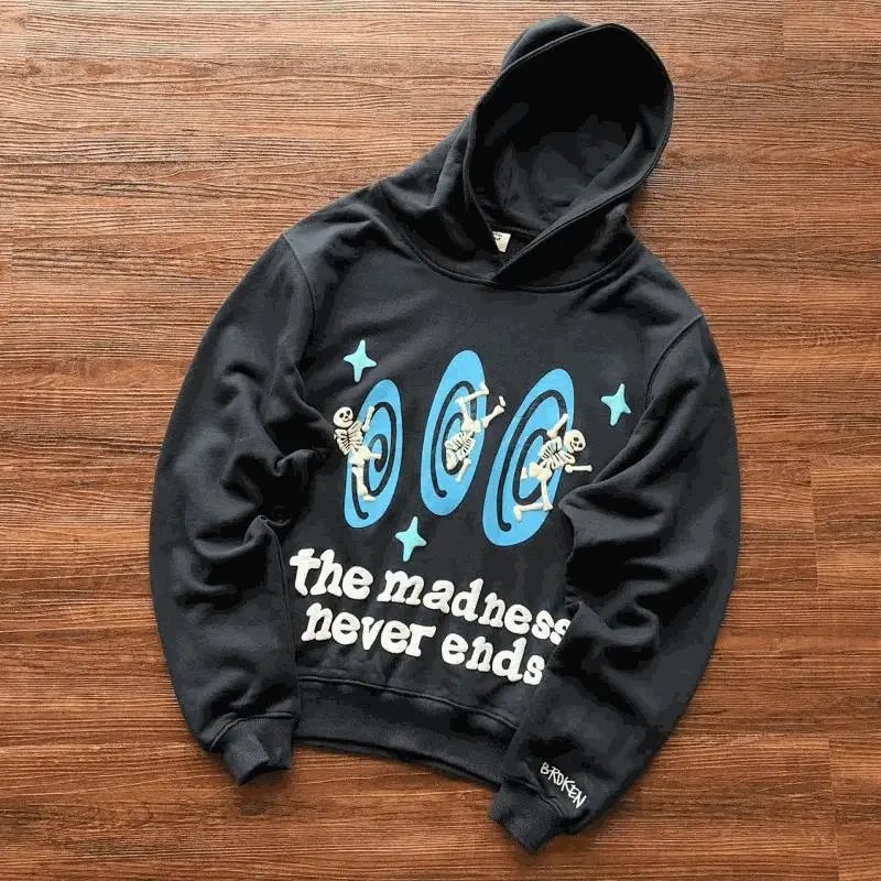 The Madness Never Ends Hoodie Black Graphic Sweatshirt