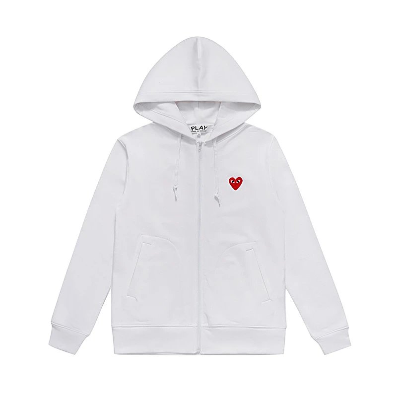 White Comme des Garçons PLAY Heart Logo Zip-Up Hoodie