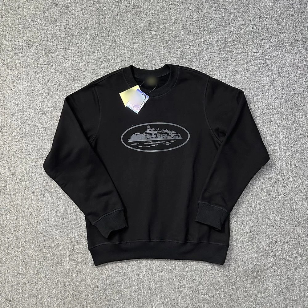 Black Crewneck Sweatshirt with Ship Graphic Design