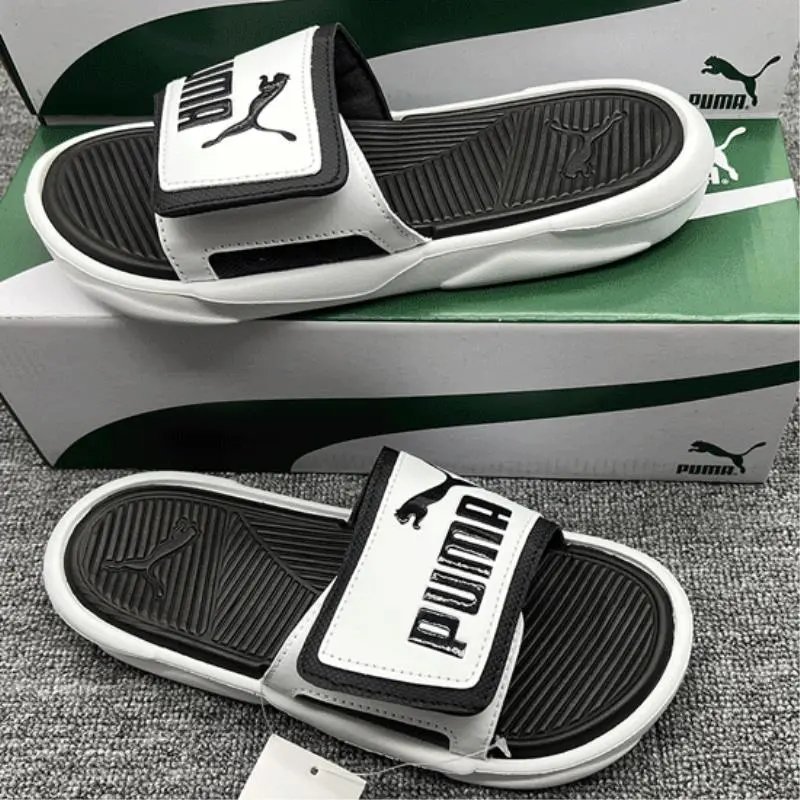 PUMA Unisex Slide Sandals White Black Casual Summer Shoes