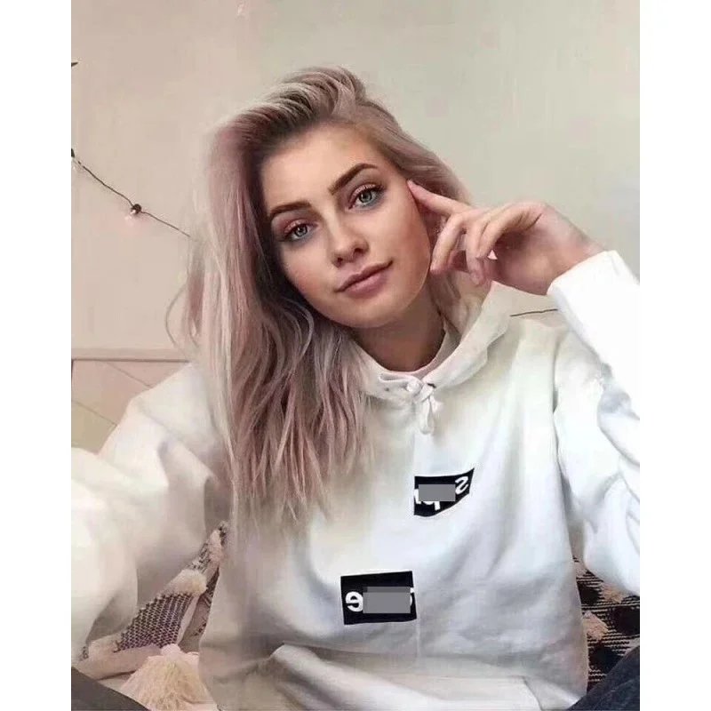 White Oversized Hoodie with Patch Design for Women