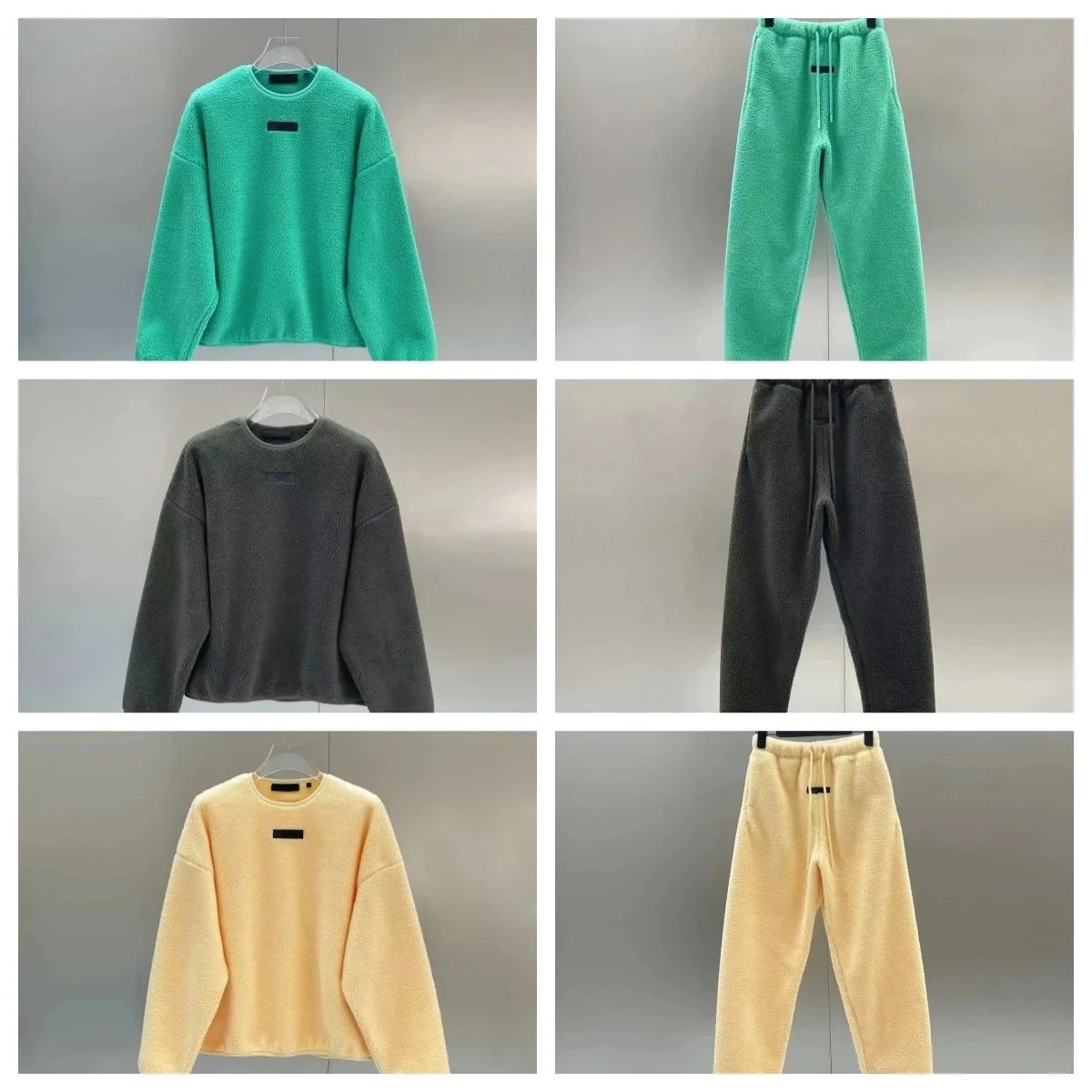 Soft Fleece Sweatshirt and Pants Set for Women - Green, Gray, Yellow
