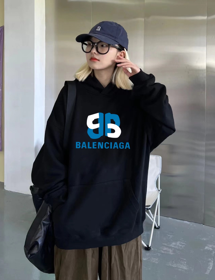 Balenciaga Logo Oversized Hoodie Black Women's Sweatshirt