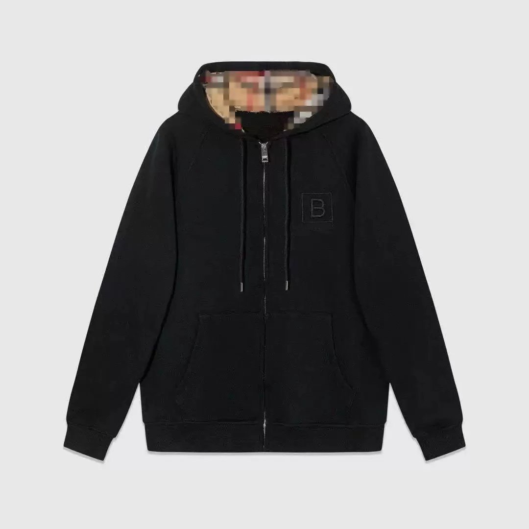 Burberry Black Zip-Up Hoodie with Check Lining
