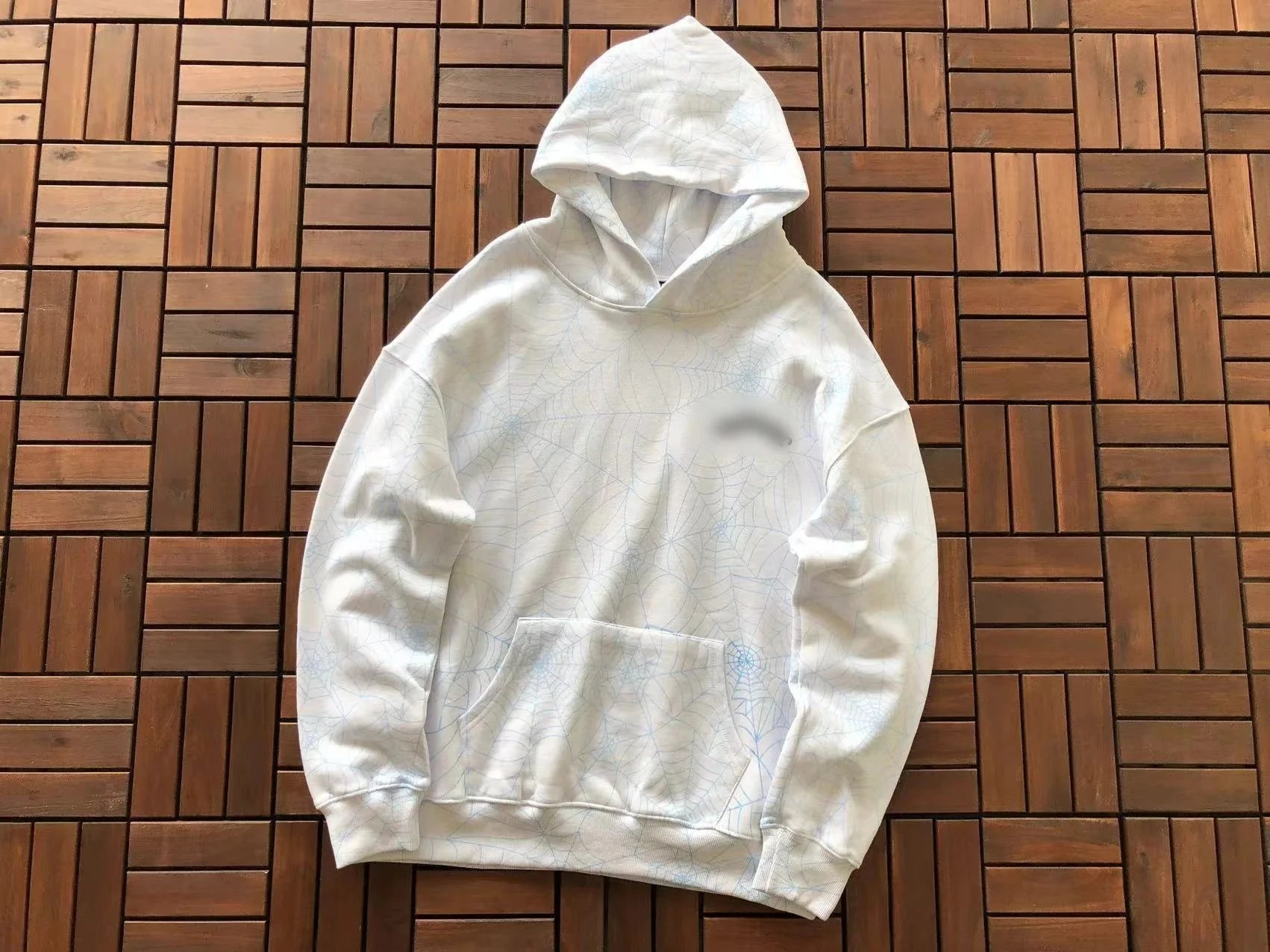 Spider Web Pattern Hoodie White Oversized Sweatshirt