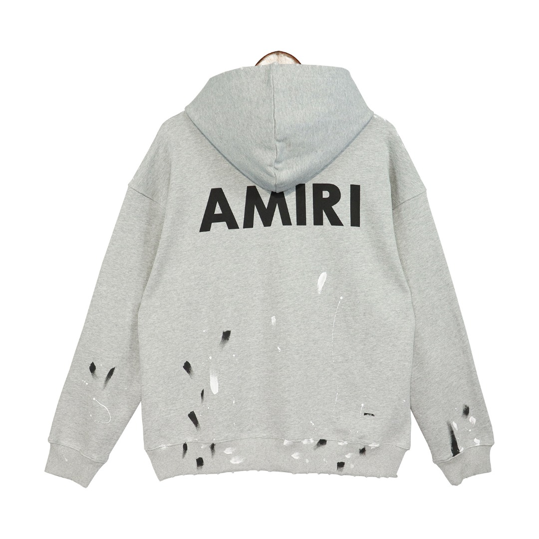 AMIRI Gray Oversized Hoodie with Distressed Design