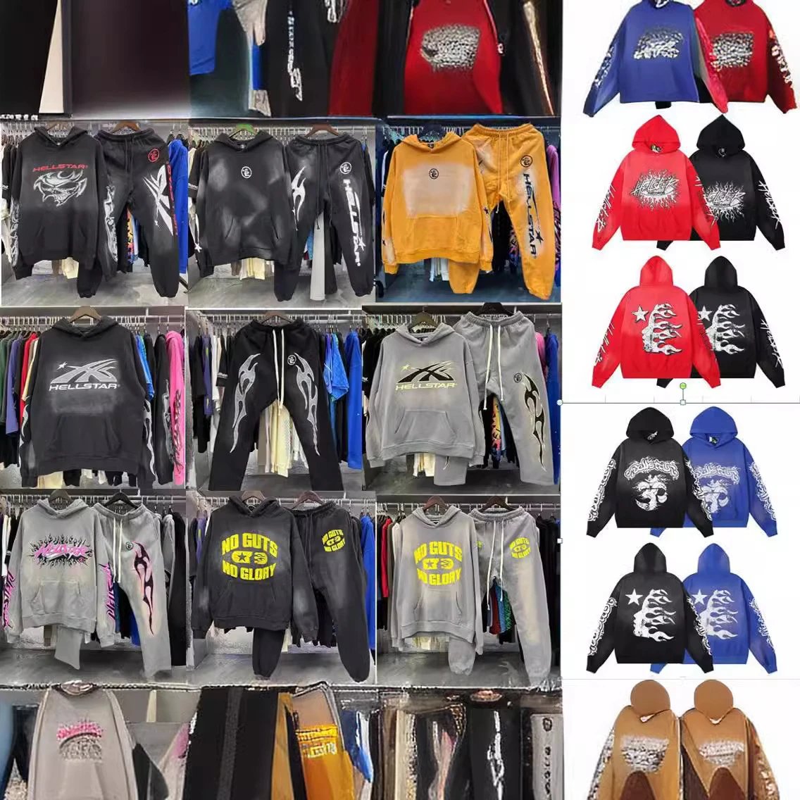 HELLSTAR Hoodie Sweatshirt Set Men Women Streetwear Flame Logo Tracksuit