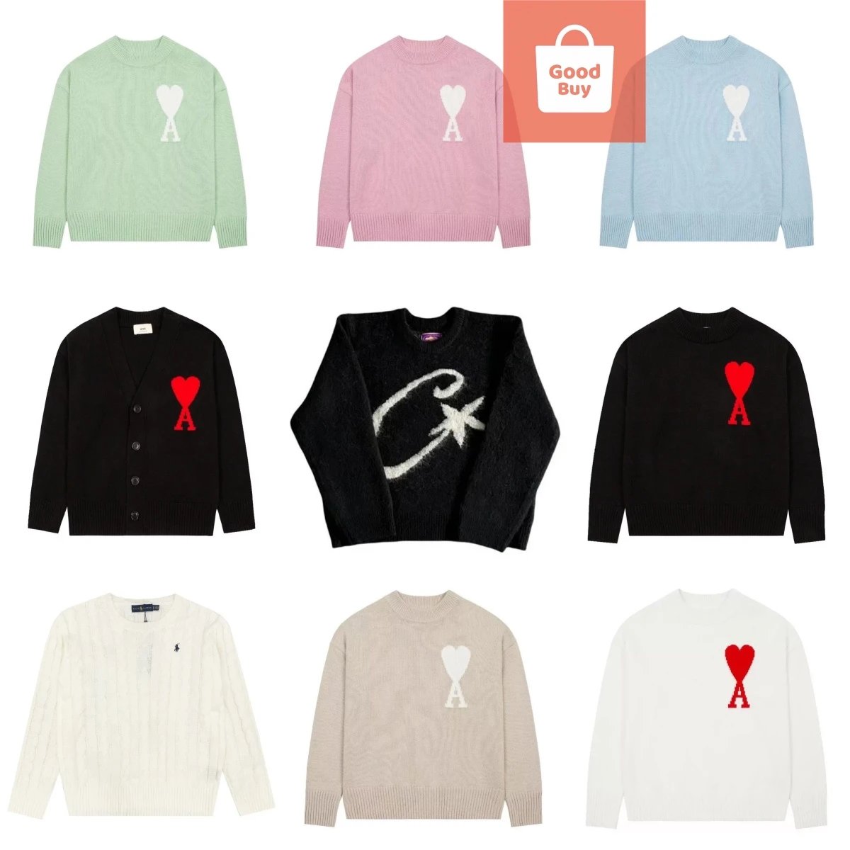 Ami Paris Heart Logo Knit Sweaters for Men and Women