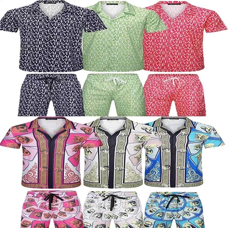Versace Printed Men's Swimwear Set Short Sleeve Shirt and Shorts