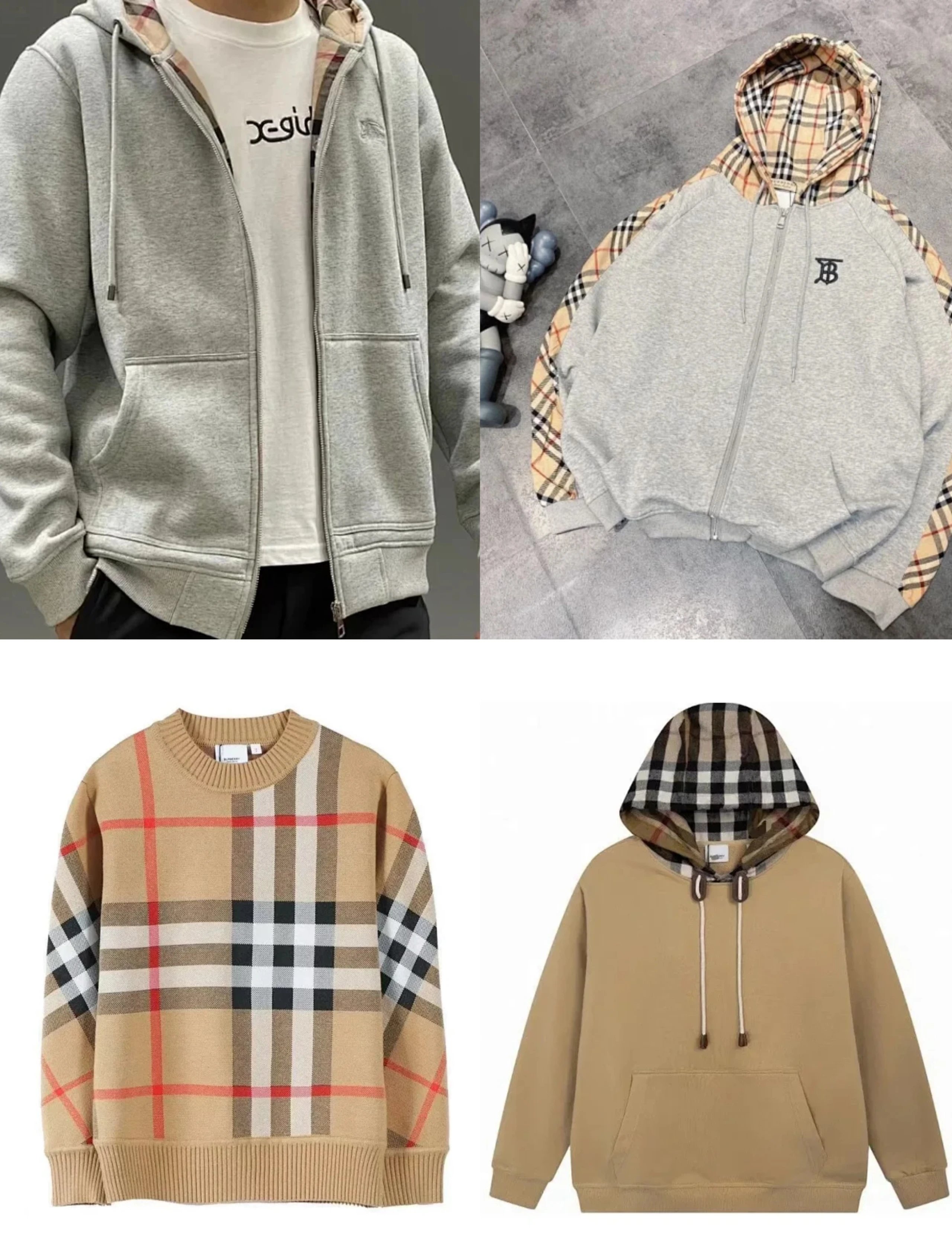 Classic Check Pattern Hoodie and Sweater Set for Men