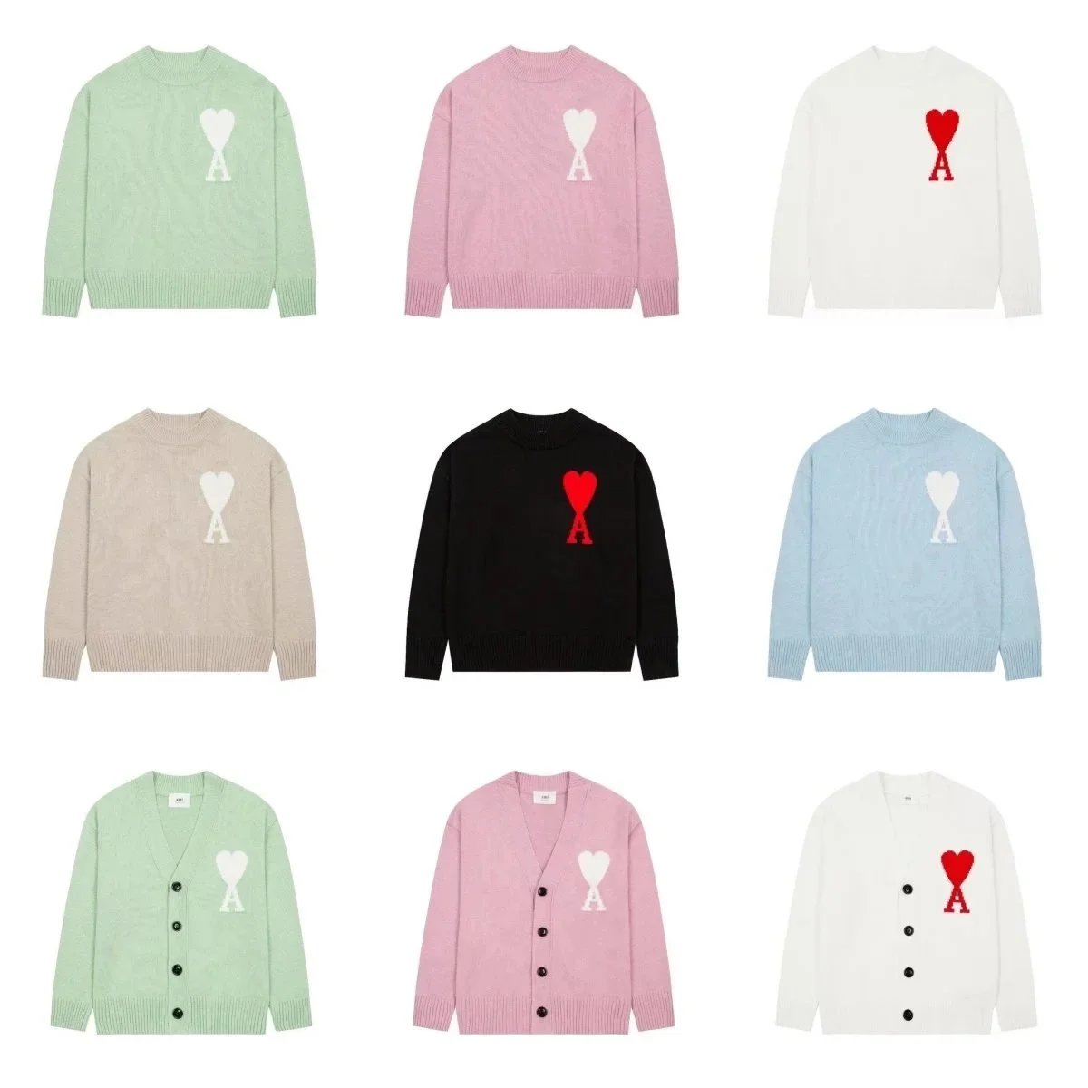 Ami Paris Heart Logo Knit Sweaters and Cardigans