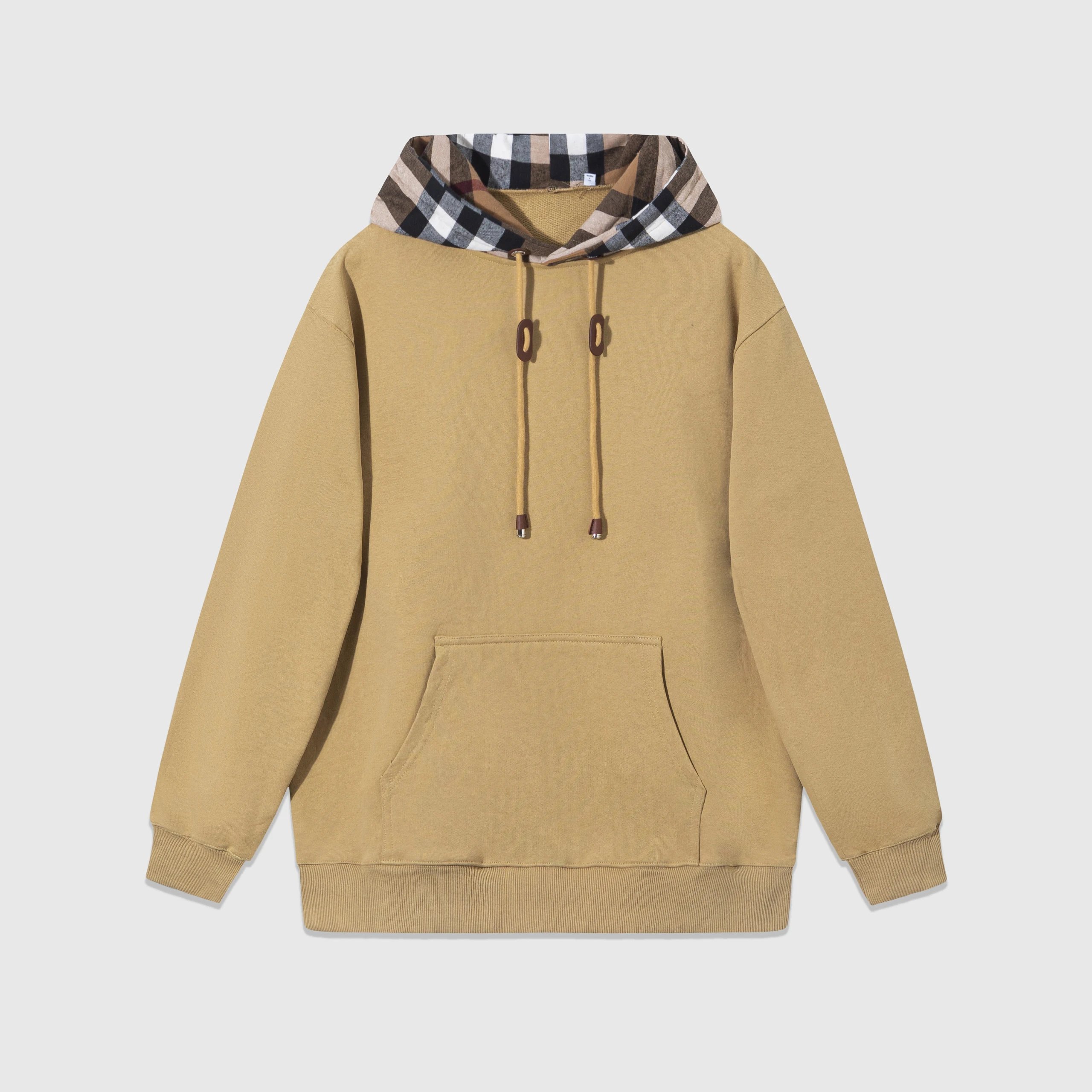 Classic Check Lined Hoodie in Camel