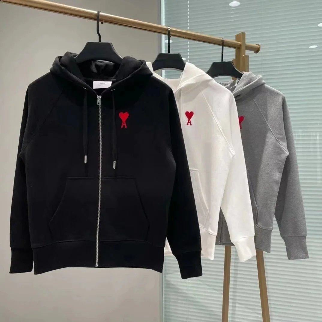 Red Heart Logo Zip-Up Hoodie for Men and Women