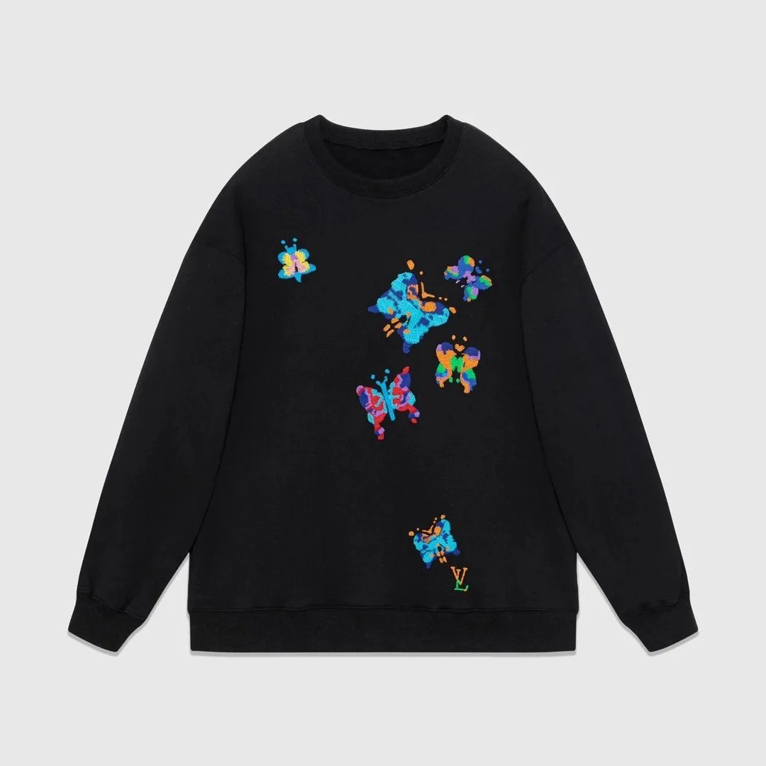 LV Colorful Butterfly Embroidered Sweatshirt Black