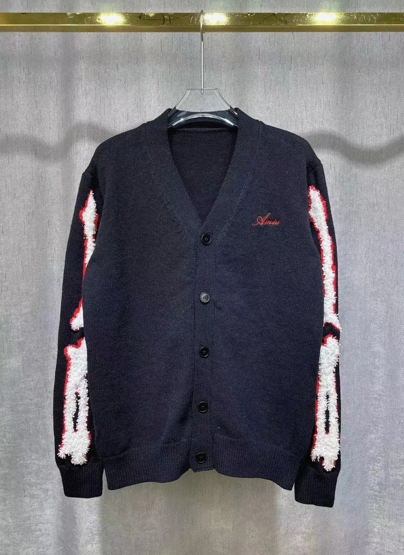 Stucci Black Knit Cardigan with Red and White Sleeve Accents
