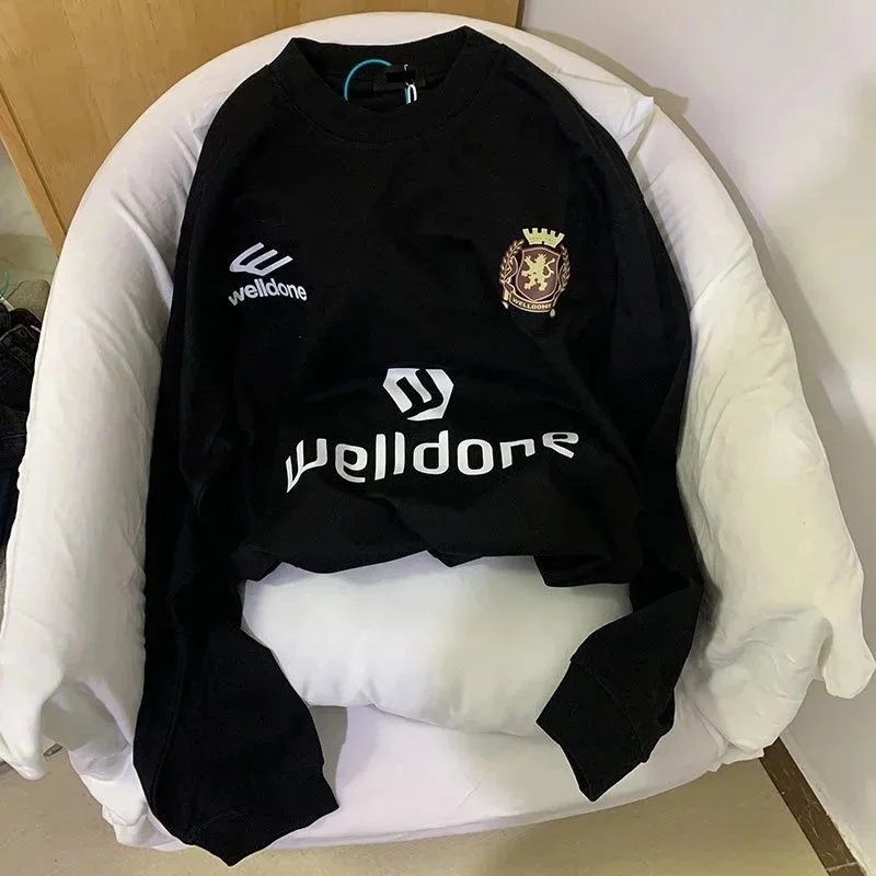 Welldone Black Crewneck Sweatshirt with Logo and Crest